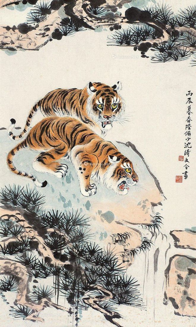 圖：陸儼少、沈綺文合畫《雙虎圖》