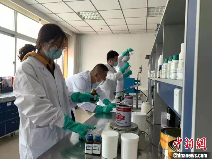 圖為肖菲(前一)帶領(lǐng)團(tuán)隊(duì)研發(fā)水性涂料。(資料圖) 受訪者供圖