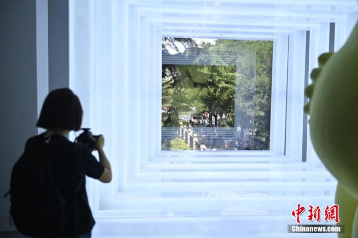 圖為游客參觀藝術(shù)展。中新社記者 李亞龍 攝